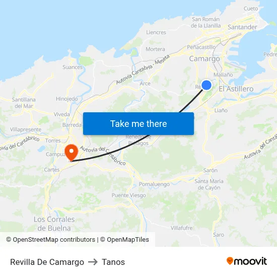 Revilla De Camargo to Tanos map