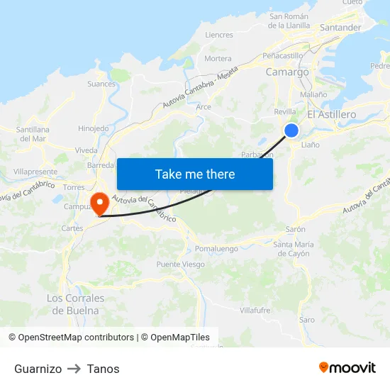 Guarnizo to Tanos map