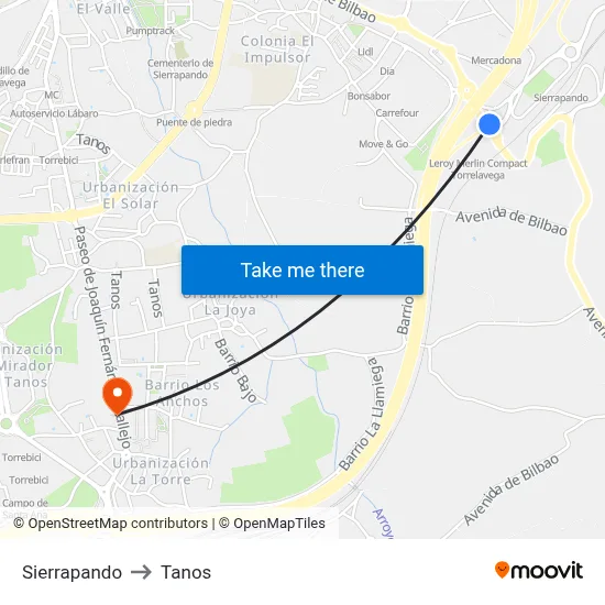 Sierrapando to Tanos map