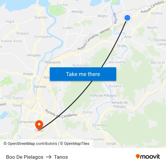 Boo De Pielagos to Tanos map