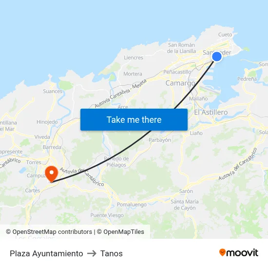 Plaza Ayuntamiento to Tanos map