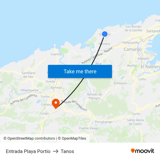 Entrada Playa Portio to Tanos map
