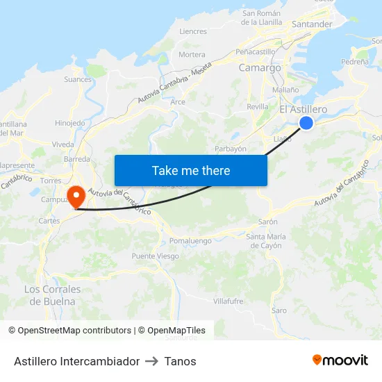 Astillero Intercambiador to Tanos map