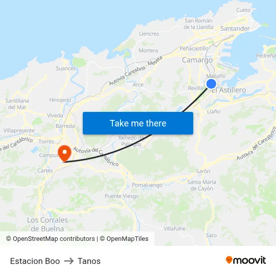Estacion Boo to Tanos map
