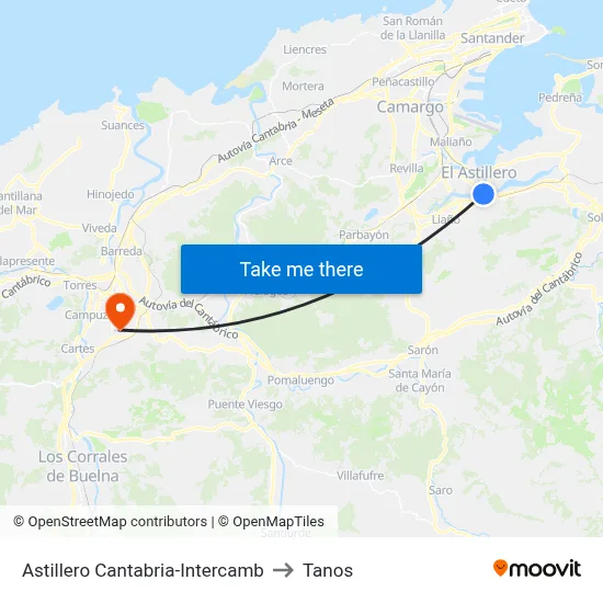 Astillero Cantabria-Intercamb to Tanos map