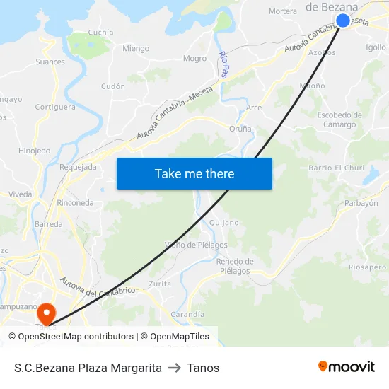 S.C.Bezana Plaza Margarita to Tanos map