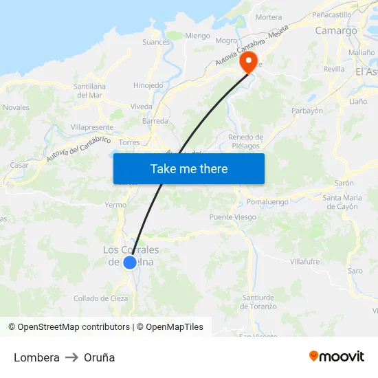 Lombera to Oruña map