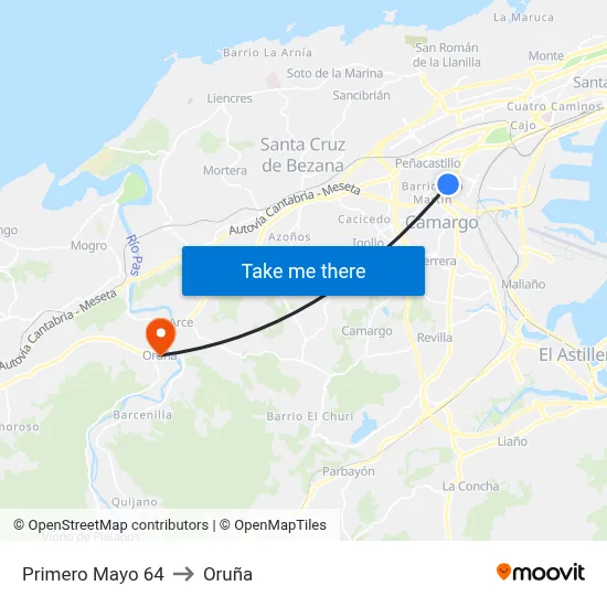 Primero Mayo 64 to Oruña map