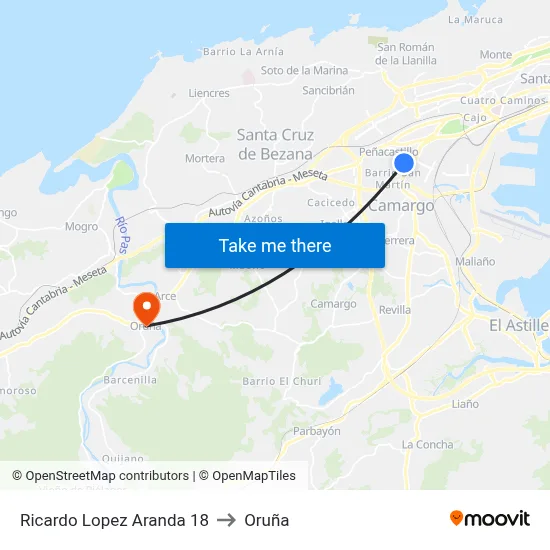 Ricardo Lopez Aranda 18 to Oruña map