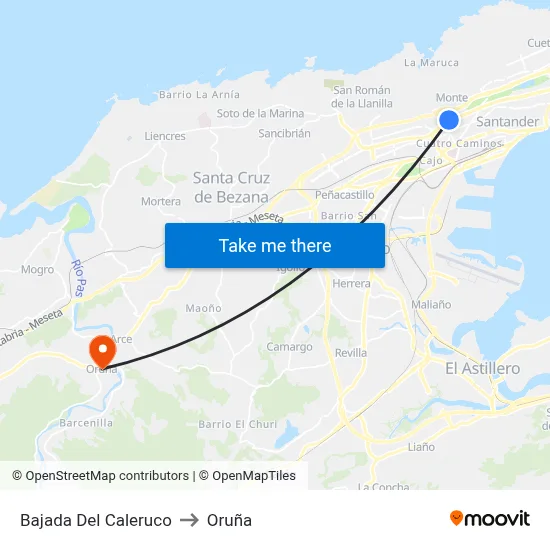 Bajada Del Caleruco to Oruña map