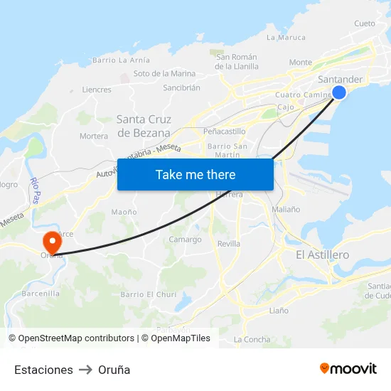 Estaciones to Oruña map