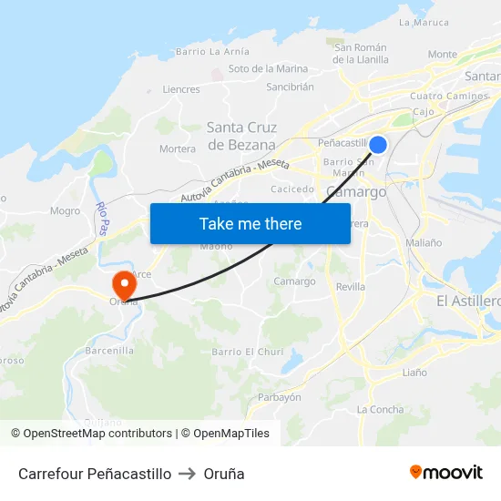 Carrefour Peñacastillo to Oruña map