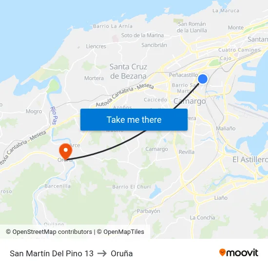 San Martín Del Pino 13 to Oruña map