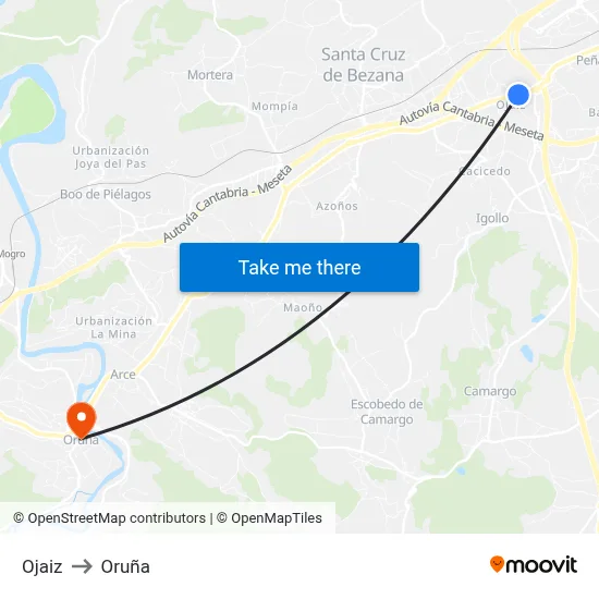 Ojaiz to Oruña map