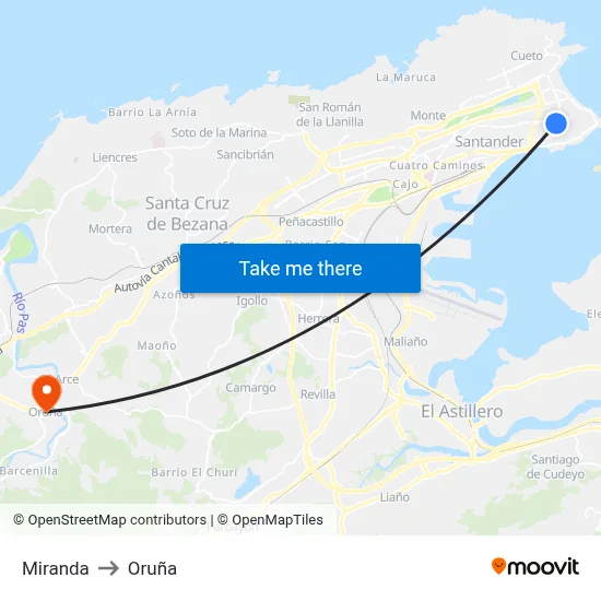 Miranda to Oruña map