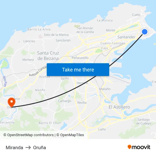 Miranda to Oruña map