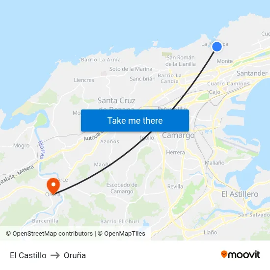 El Castillo to Oruña map