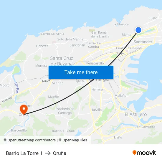 Barrio La Torre 1 to Oruña map