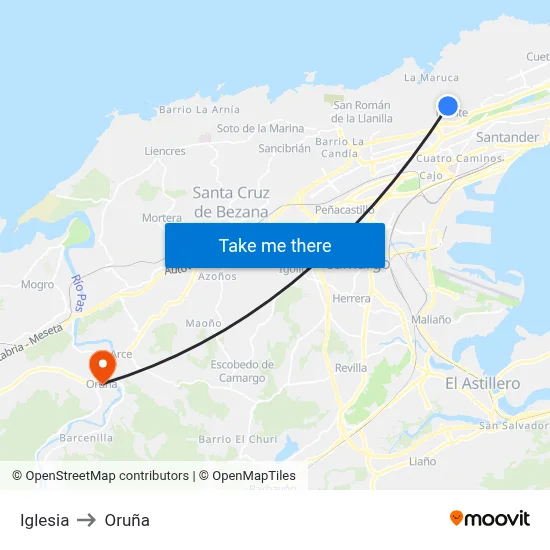 Iglesia to Oruña map