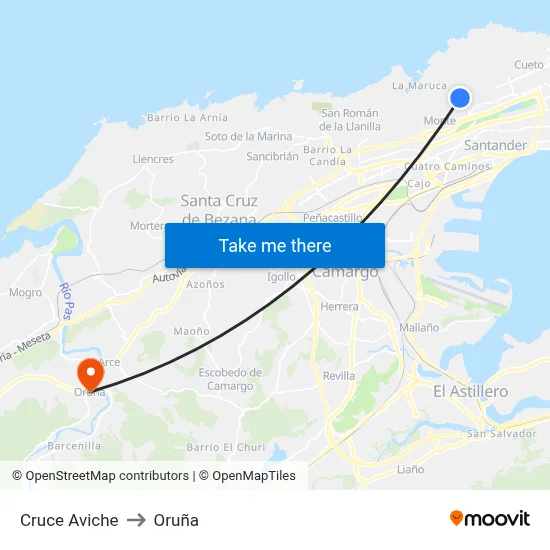 Cruce Aviche to Oruña map