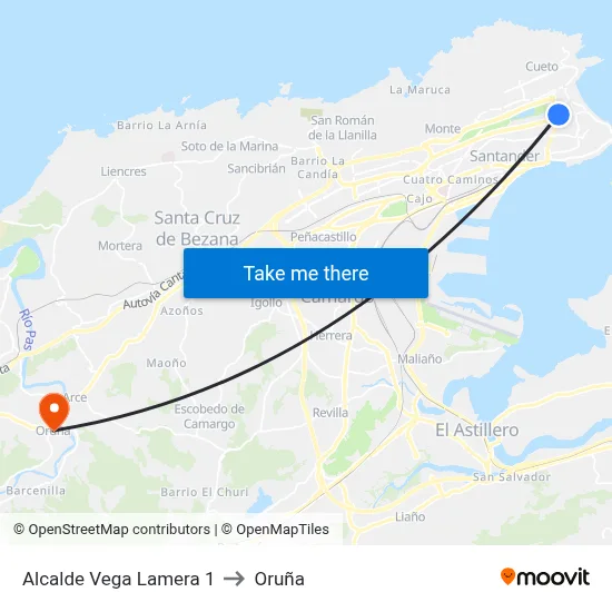 Alcalde Vega Lamera 1 to Oruña map