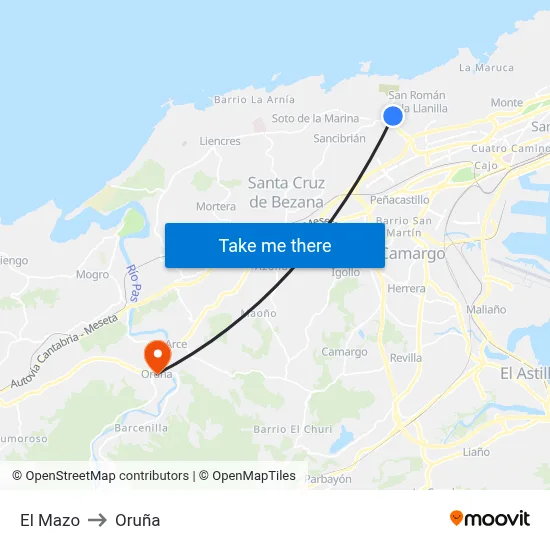 El Mazo to Oruña map
