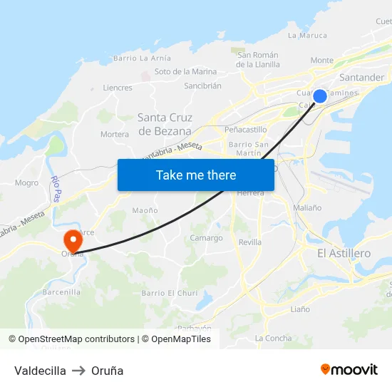 Valdecilla to Oruña map