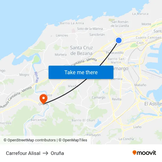 Carrefour Alisal to Oruña map