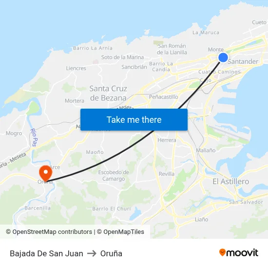 Bajada De San Juan to Oruña map