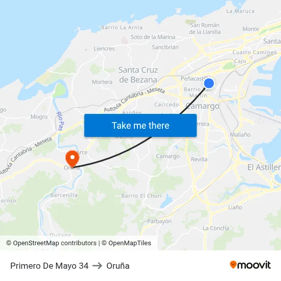 Primero De Mayo 34 to Oruña map