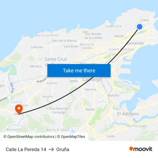 Calle La Pereda 14 to Oruña map