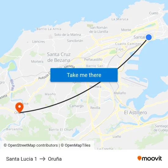 Santa Lucia 1 to Oruña map