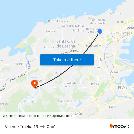 Vicente Trueba 19 to Oruña map