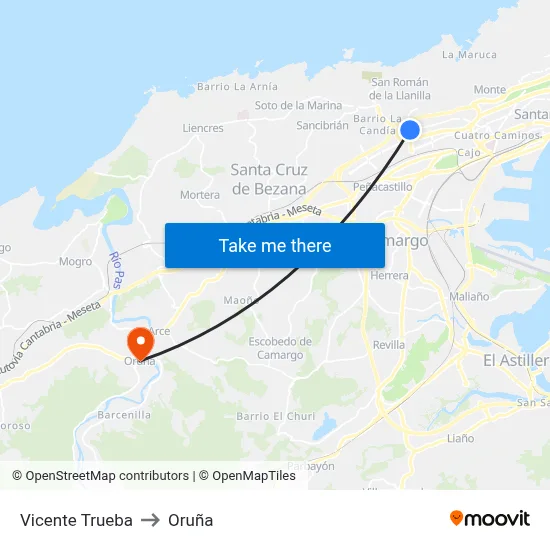 Vicente Trueba to Oruña map