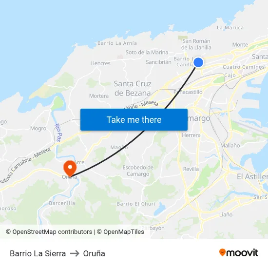 Barrio La Sierra to Oruña map