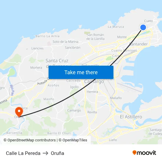 Calle La Pereda to Oruña map