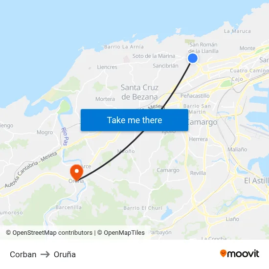Corban to Oruña map
