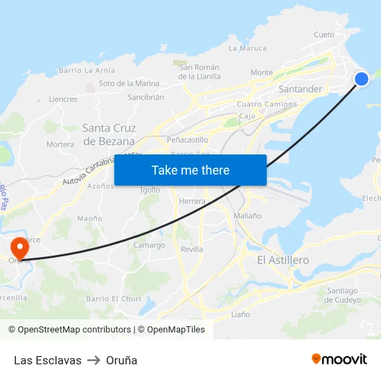 Las Esclavas to Oruña map