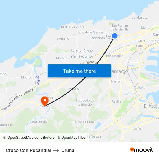Cruce Con Rucandial to Oruña map