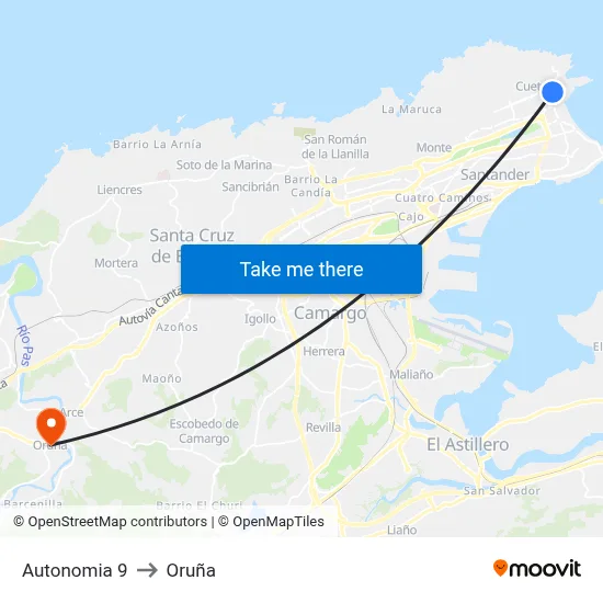 Autonomia 9 to Oruña map