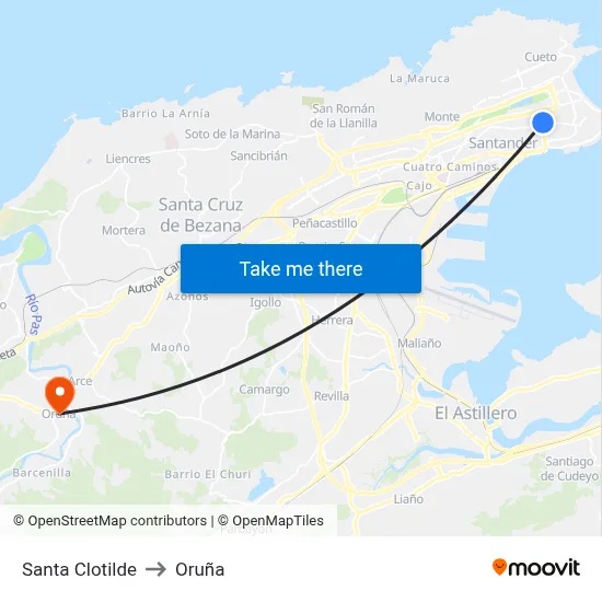 Santa Clotilde to Oruña map