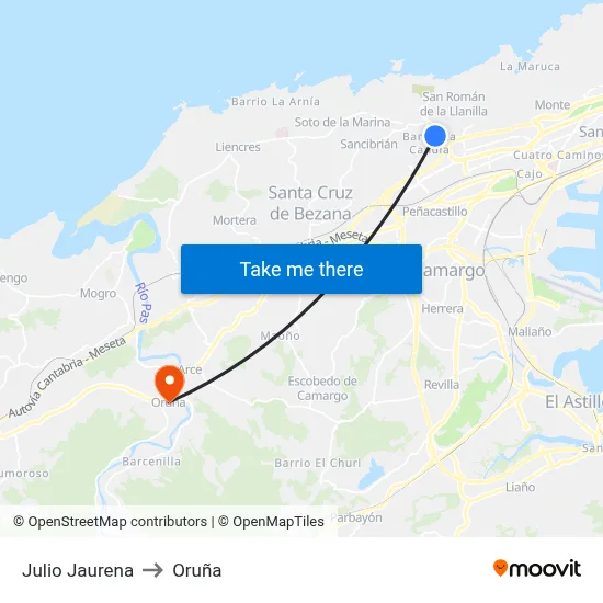 Julio Jaurena to Oruña map