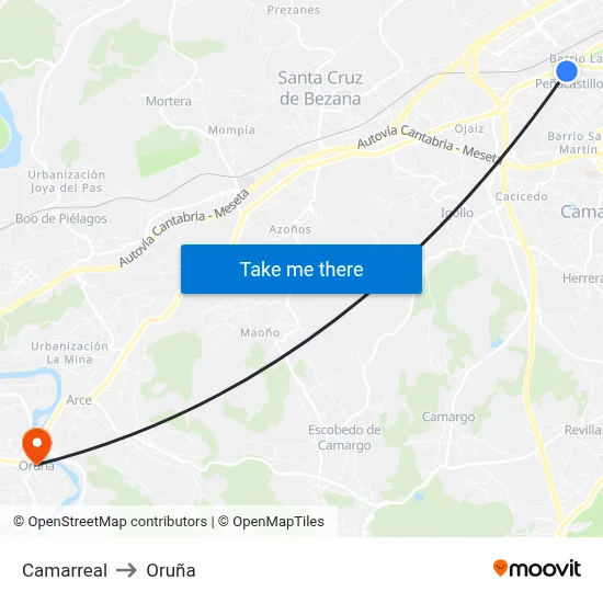 Camarreal to Oruña map