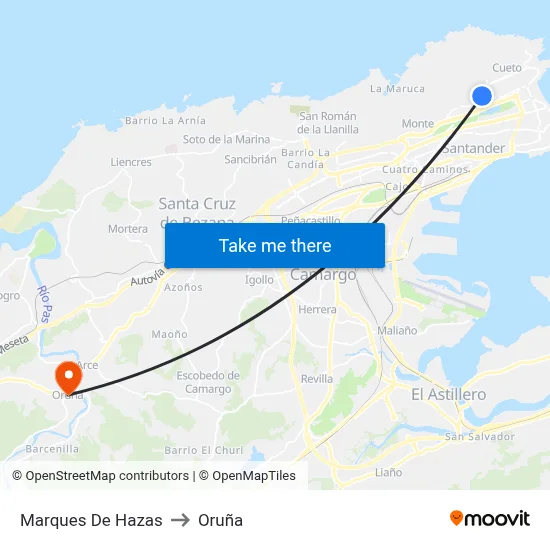 Marques De Hazas to Oruña map