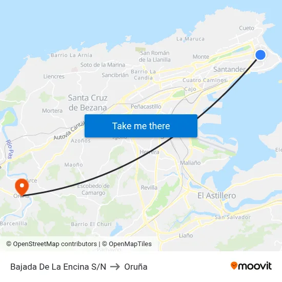 Bajada De La Encina S/N to Oruña map