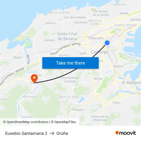 Eusebio Santamaria 2 to Oruña map