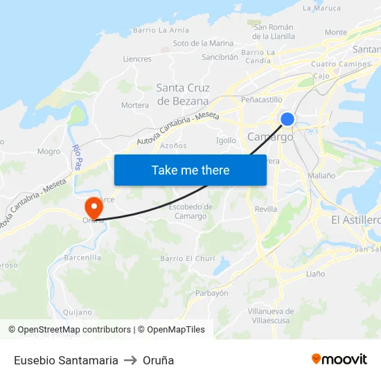 Eusebio Santamaria to Oruña map