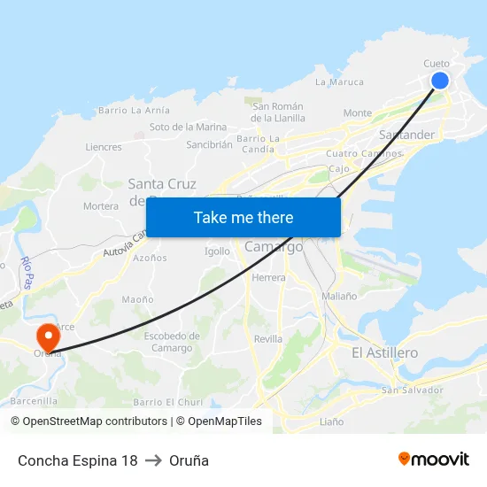 Concha Espina 18 to Oruña map