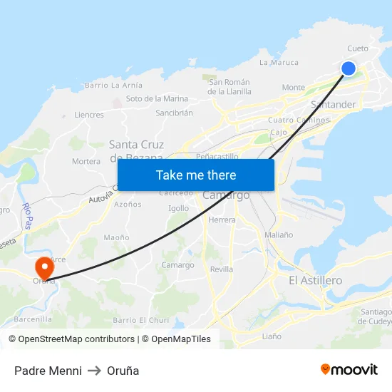 Padre Menni to Oruña map