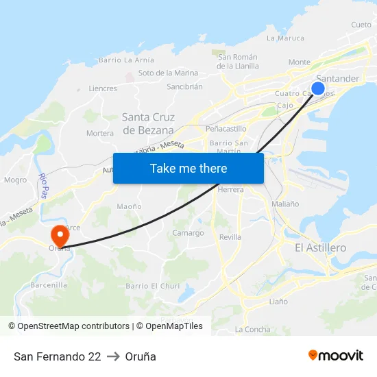 San Fernando 22 to Oruña map